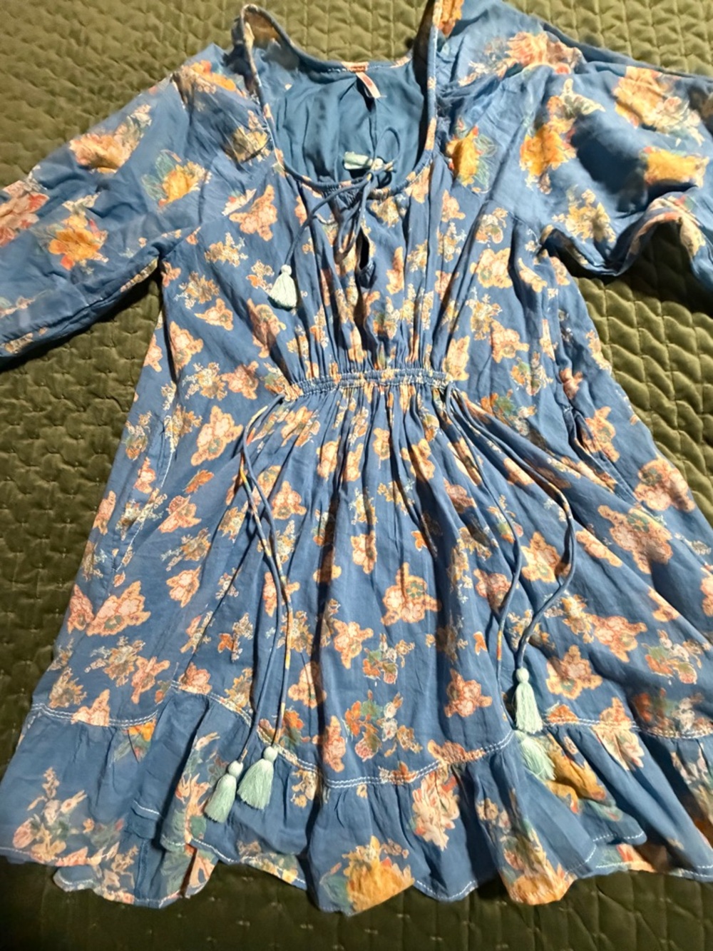Free People Camella Floral Print Smock Mini Dress blue size XS - Picture 2 of 13